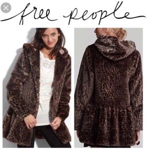 Free People Leopard Faux Fur Jacket
